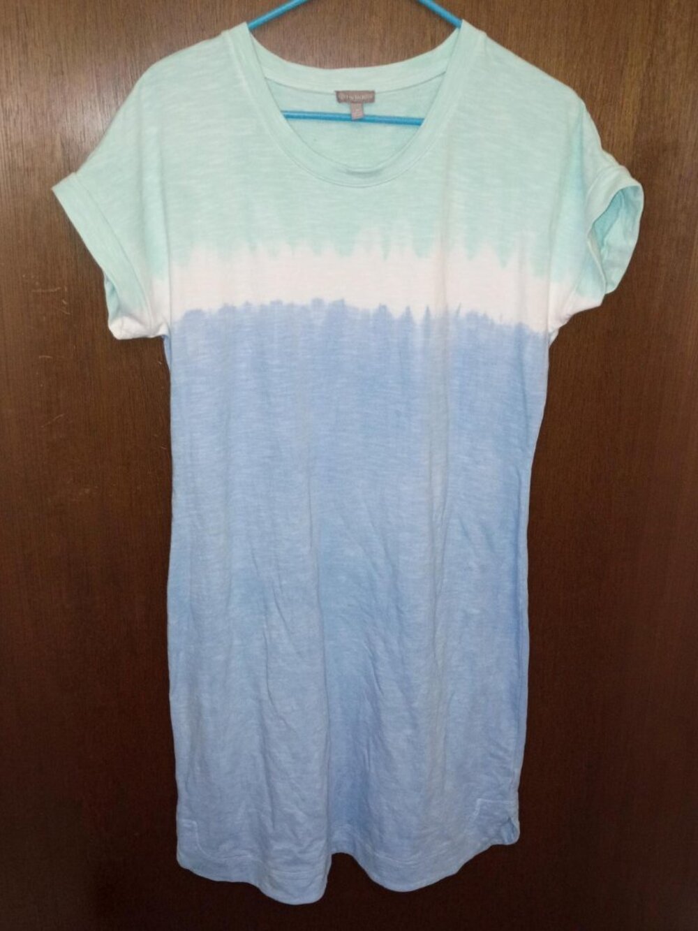 Tie Dye Blue Green White Casual Short Sleeve Midi Dress T by Talbots Size Medium